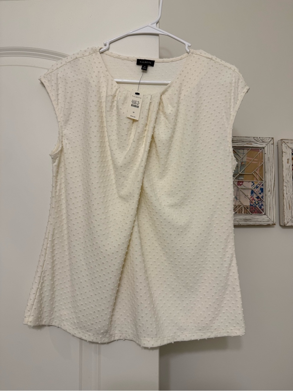 Talbots Cream Swiss Dot Cap Sleeve Blouse